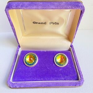SWANK Grand Prix cuff links vintage with multicolored faceted rhinestones in box